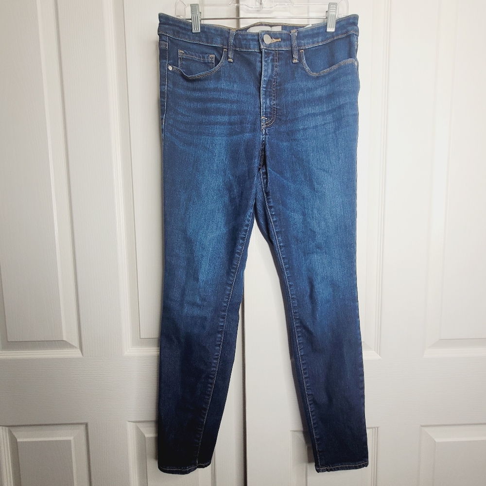 Athleta Sculptek Blue Skinny Jean Pant High Rise Stretchy Comfort size 12